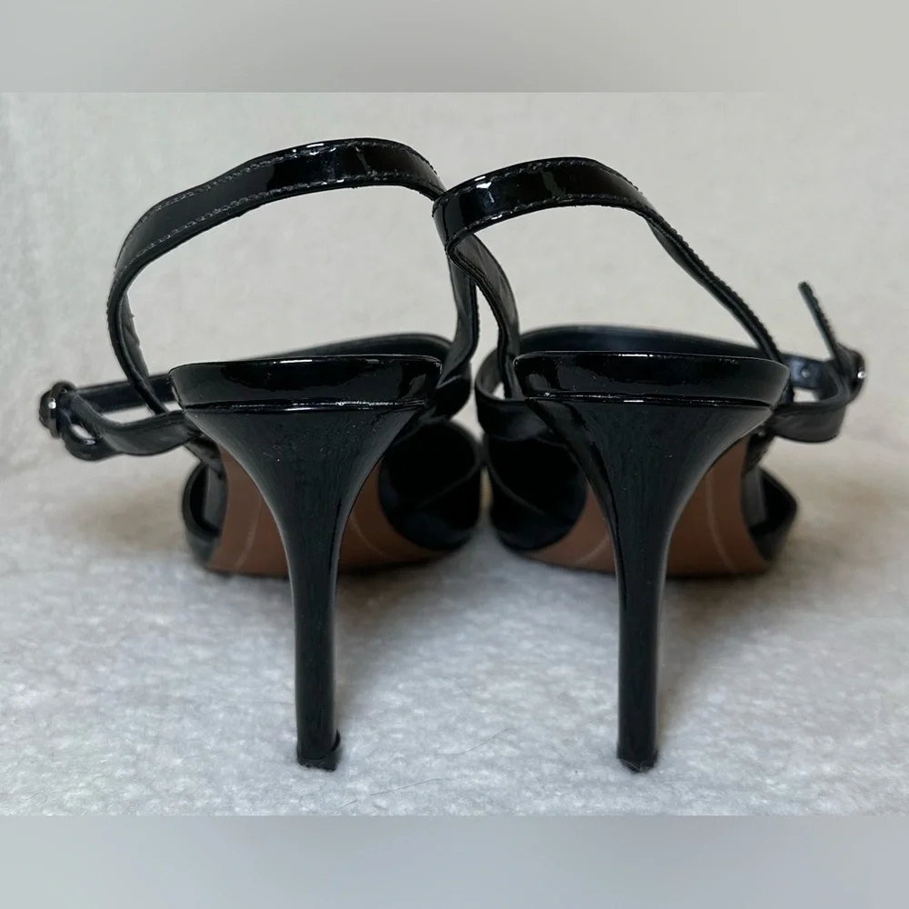 Banana Republic Madis black patent leather heels pointy toe strappy cross halter